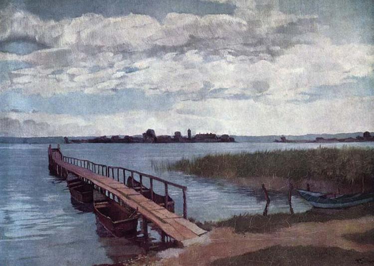 Wilhelm Trubner Bootssteg auf der Herreninsel im Chiemsee oil painting picture